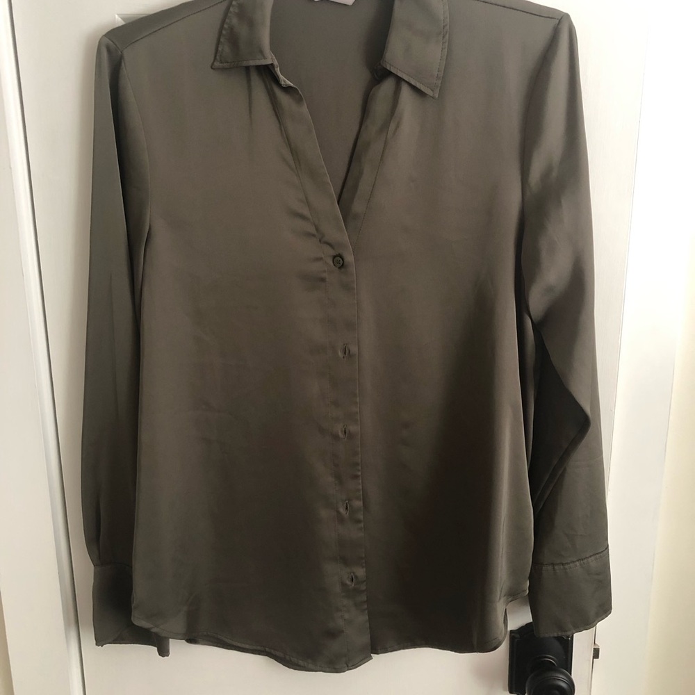H&M Olive Satin Button-Front Shirt